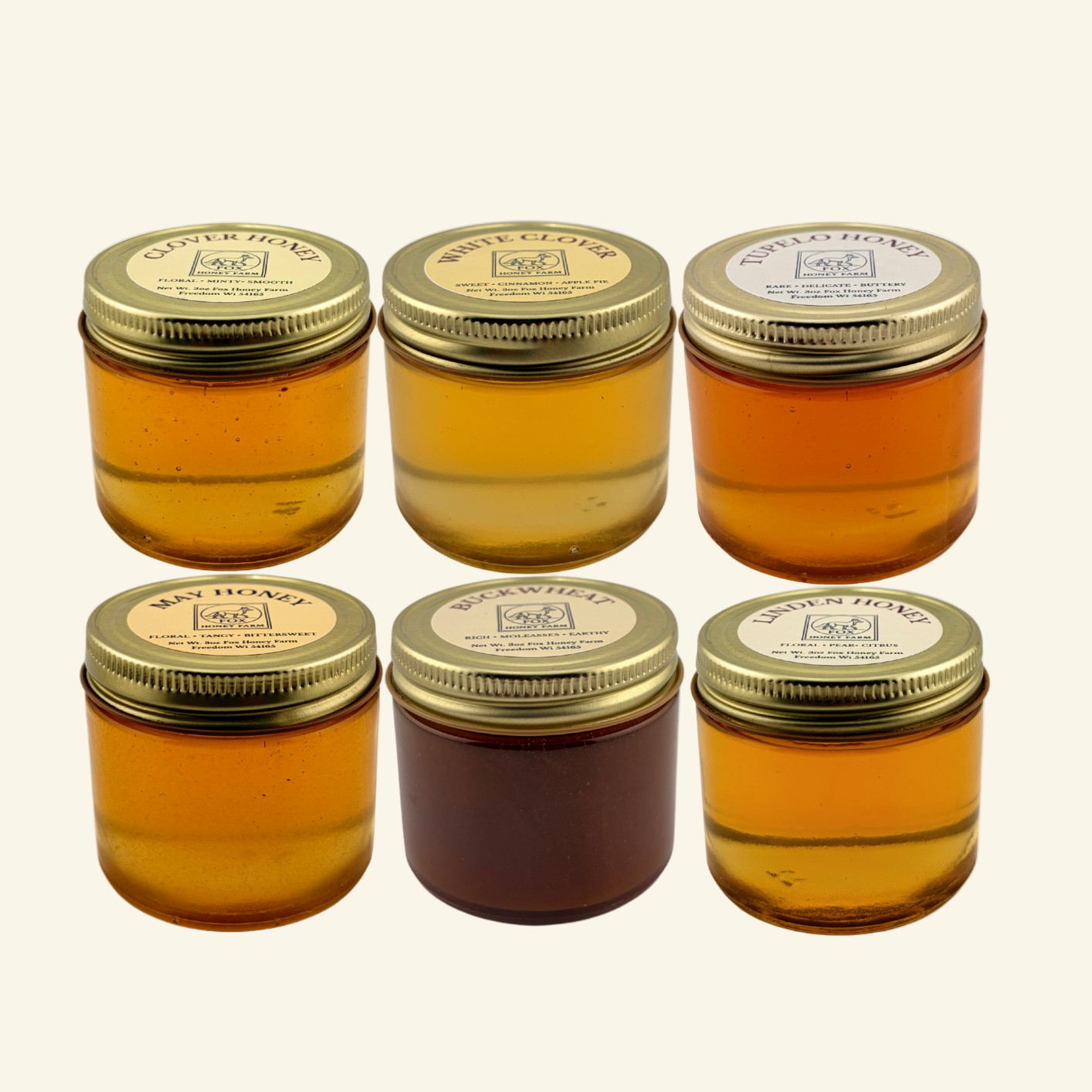 Honey Sample Pack, 6 Varieties 3oz each